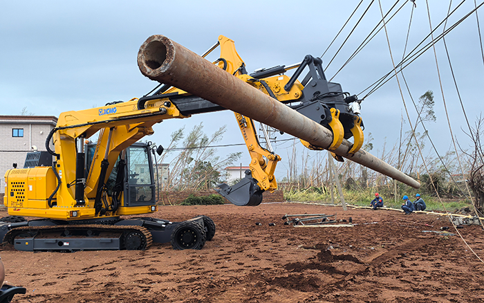 “摩羯”来袭，天游TY8线路检测中心开挖立杆一体机跑赢时间助力抗灾复电抢修
